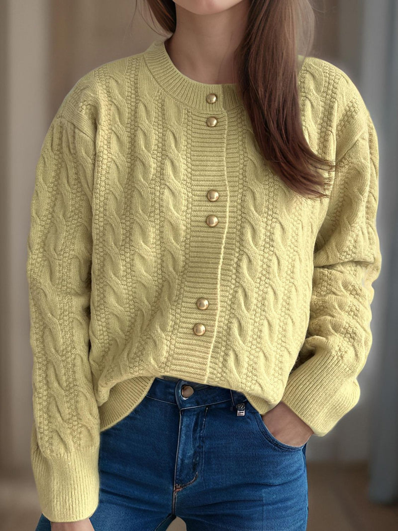 Frankie Cable-Knit Round Neck Long Sleeve Cardigan