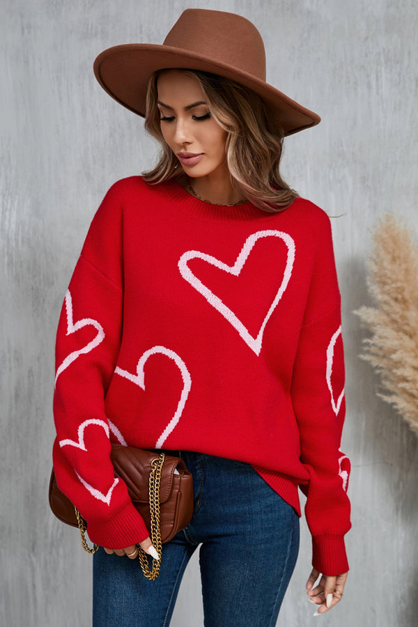 Kirsten Heart Dropped Shoulder Long Sleeve Sweater