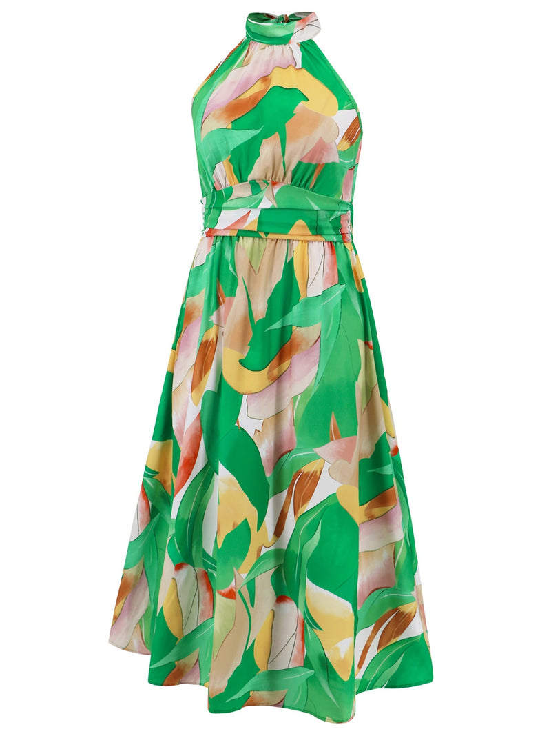 Kallie Ruched Printed Halter Neck Sleeveless Dress