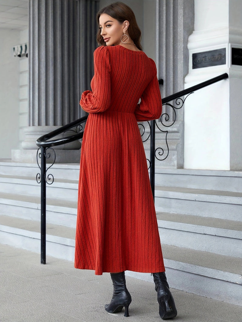 Sonya Ribbed Round Neck Long Sleeve Dress