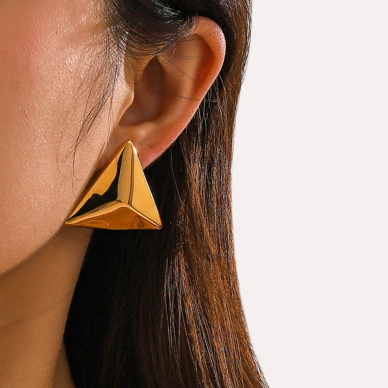 Nyra Stainless Steel 3D Triangle Earrings