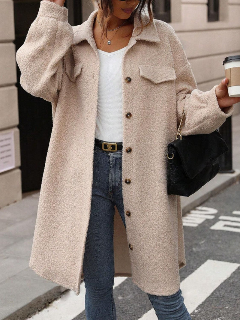 Sadie Button Up Drop Shoulder Sherpa Coat