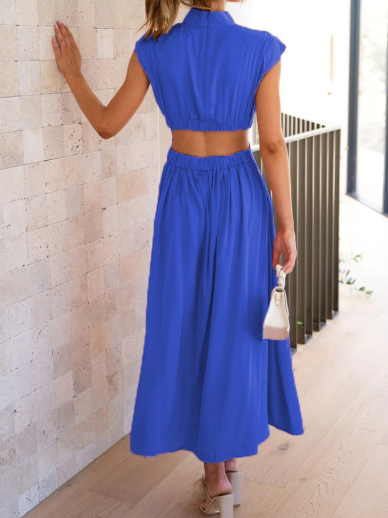 Grace Cutout Mock Neck Sleeveless Ruched Dress