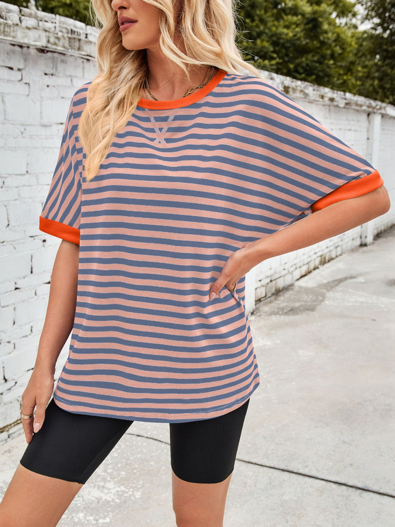 Tanya Lovelet Striped Round Neck Half Sleeve T-Shirt