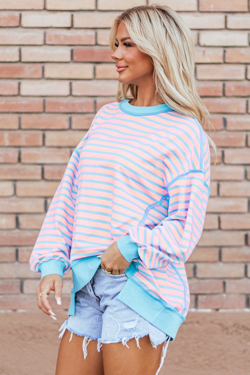 Wanda High-Low Striped Long Sleeve Sweatshirt