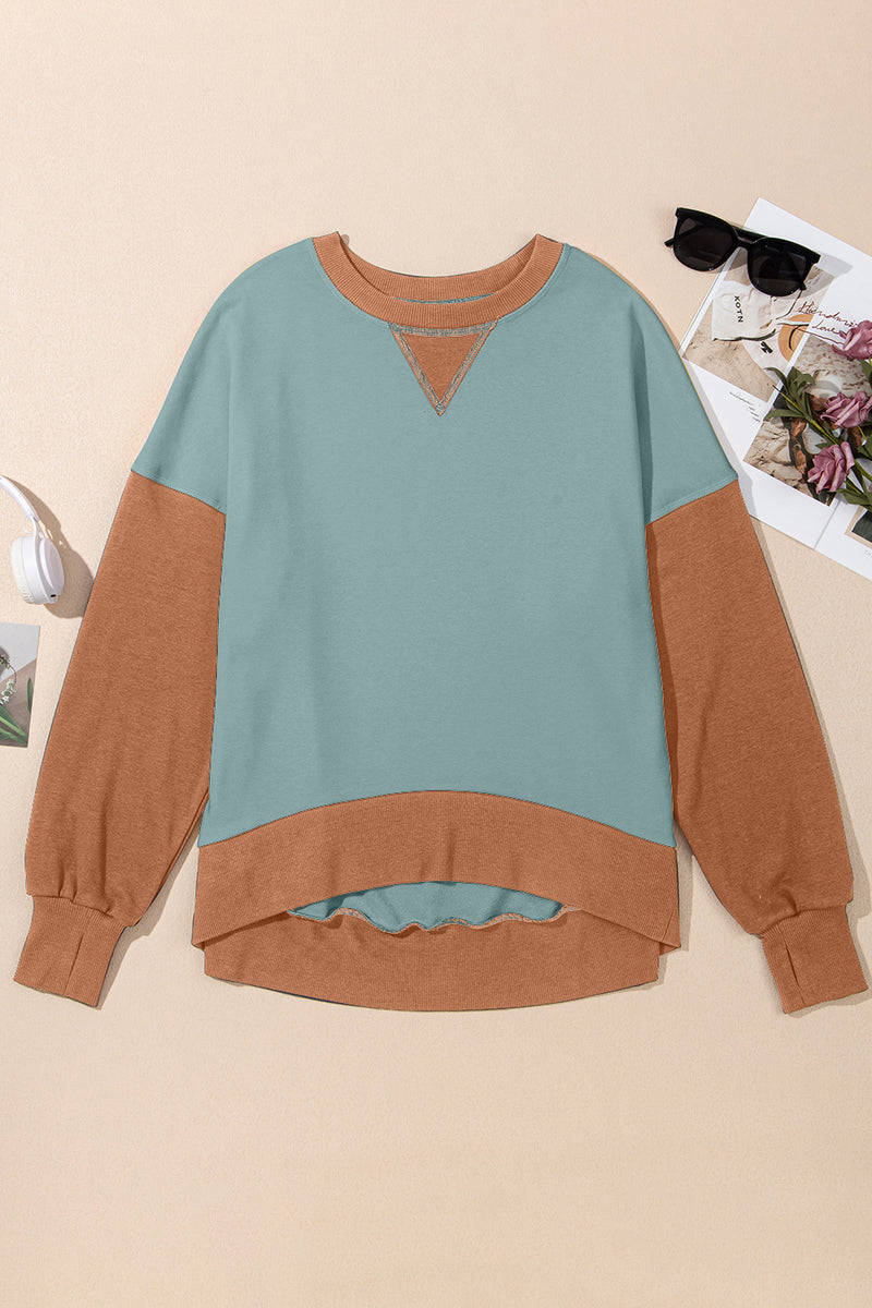 Antonia Contrast Round Neck Long Sleeve Sweatshirt- Deal of the Day!