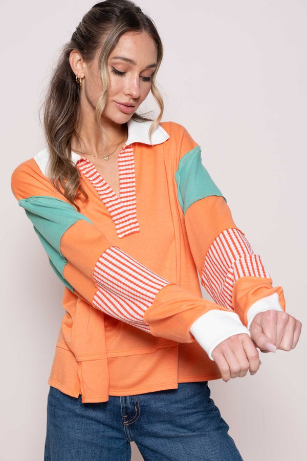 Jessa Color Block Top with Striped Panel