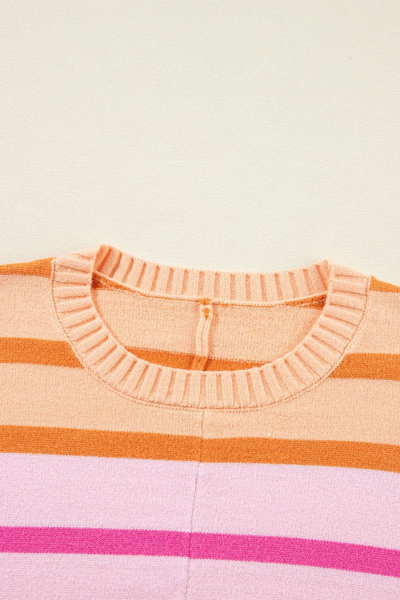 Gigi Contrast Striped Round Neck Long Sleeve Knit Top