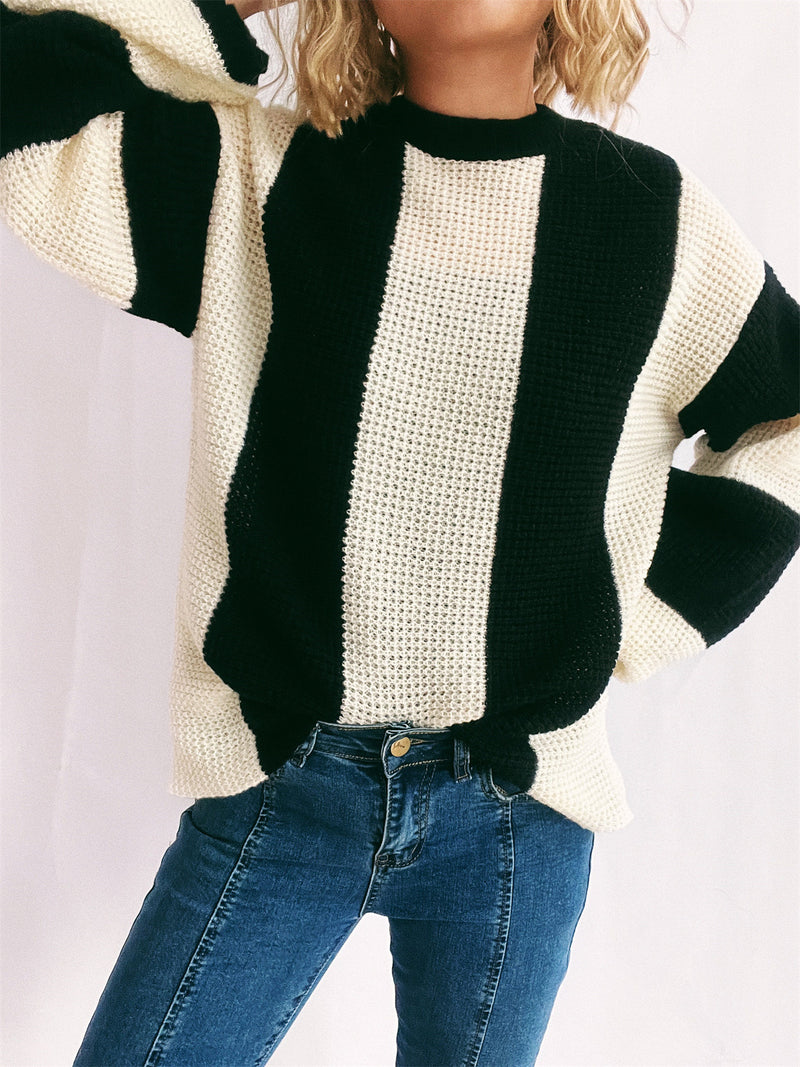 Gilly Color Block Round Neck Long Sleeve Sweater- Deal of the Day!