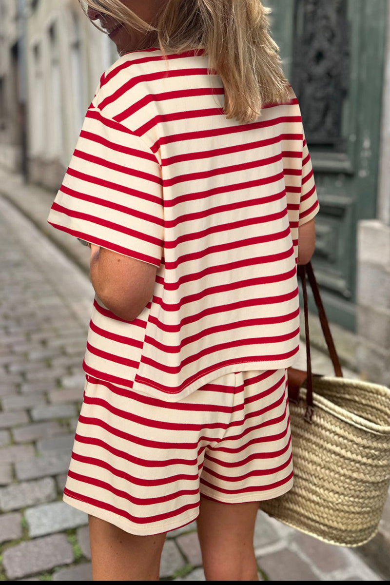 Justine Tied Striped V-Neck Top and Shorts Set