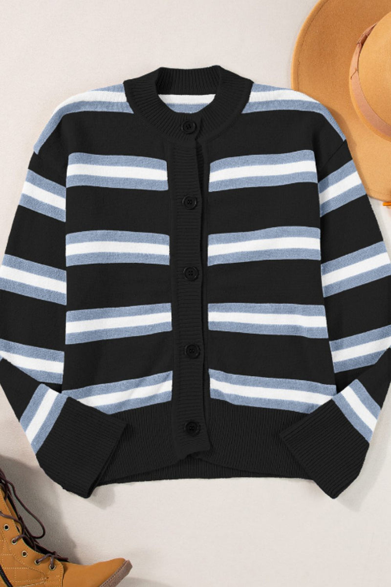 Jada Striped Button Down Long Sleeve Cardigan