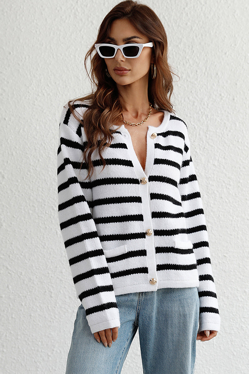 Tristan Striped Button Down Long Sleeve Cardigan