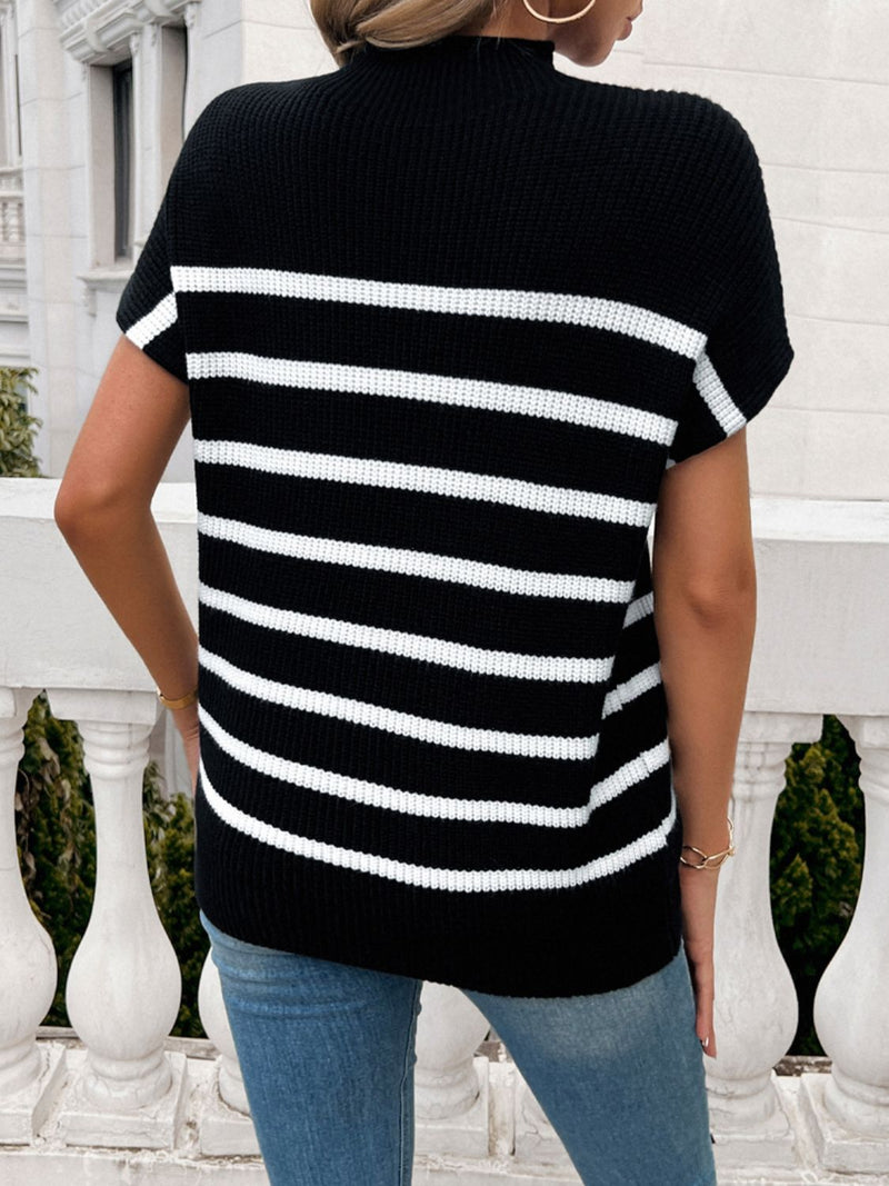 Pamela Striped Mock Neck Short Sleeve Sweater