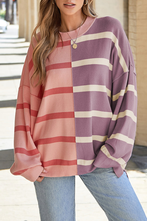 Jill Striped Round Neck Long Sleeve Knit Top