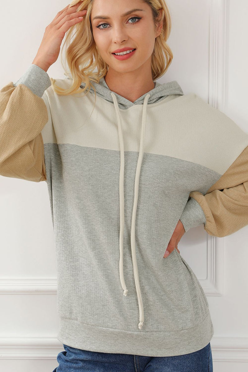 Olivia Drawstring Color Block Long Sleeve Hoodie