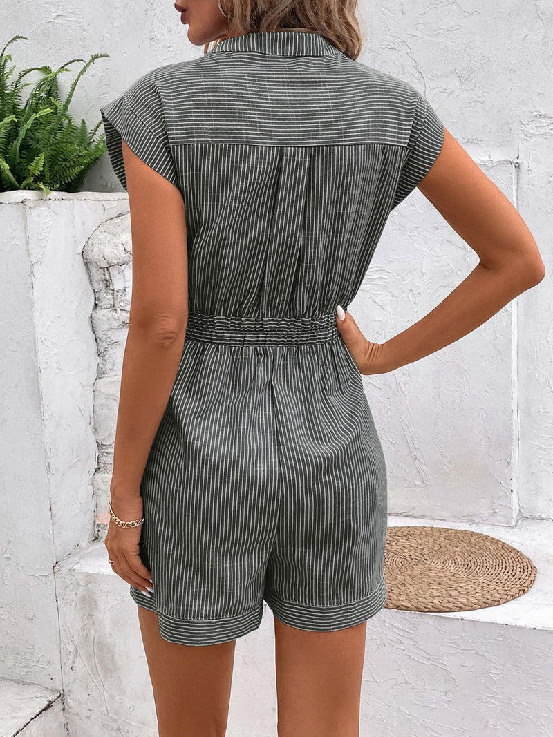 Alora Striped Notched Tie Waist Romper