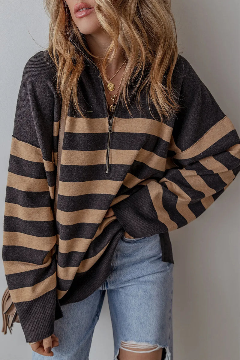 Ethan Striped Half Zip Long Sleeve Knit Top