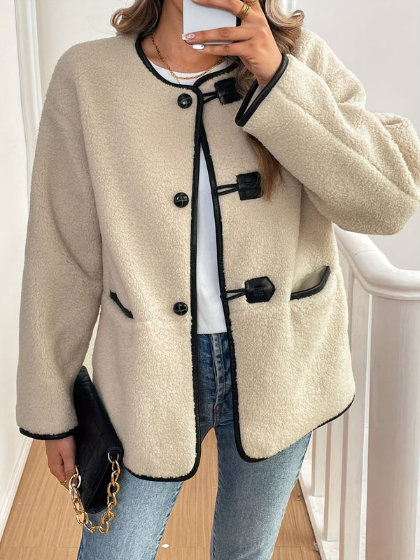 Victoria Contrast Trim Drop Shoulder Plush Coat