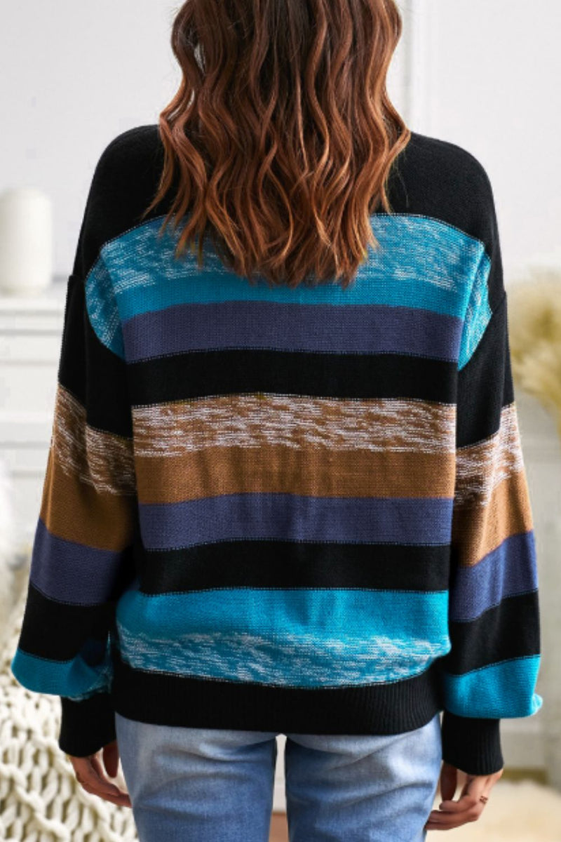 Katherine Contrast Striped Round Neck Drop Shoulder Sweater