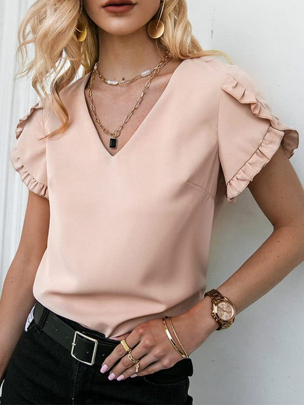 Dean Frill V-Neck Short Sleeve Blouse