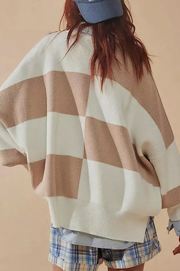 Lana Color Block Round Neck Long Sleeve Sweater