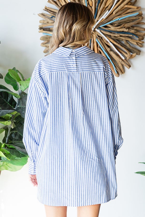 Kayla Striped Button Down High-Low Hem Shirt