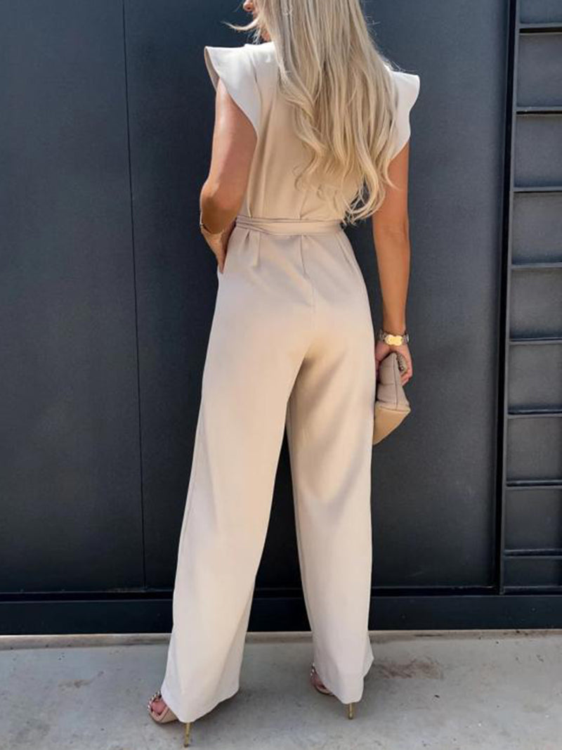 Marisol Ruffled Round Neck Cap Sleeve Jumpsuit