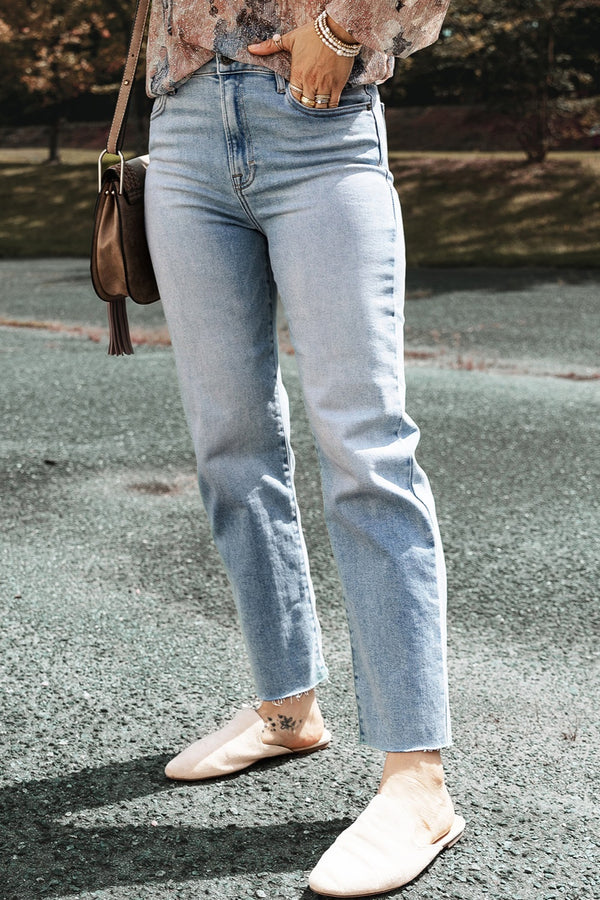 Adelee High Waist Straight Jeans with Pockets