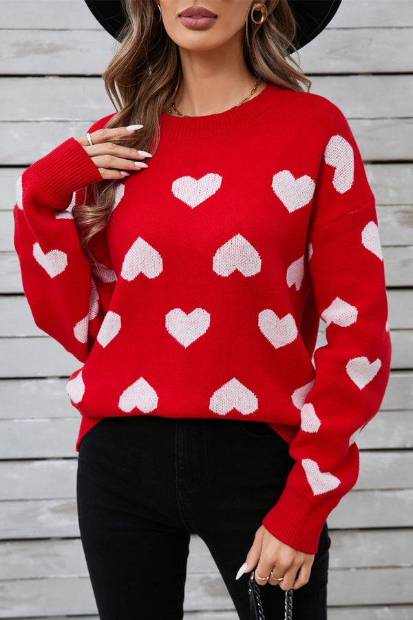 Gemma Heart Round Neck Long Sleeve Sweater