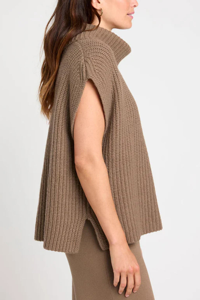 Alden Slit Turtleneck Cap Sleeve Sweater