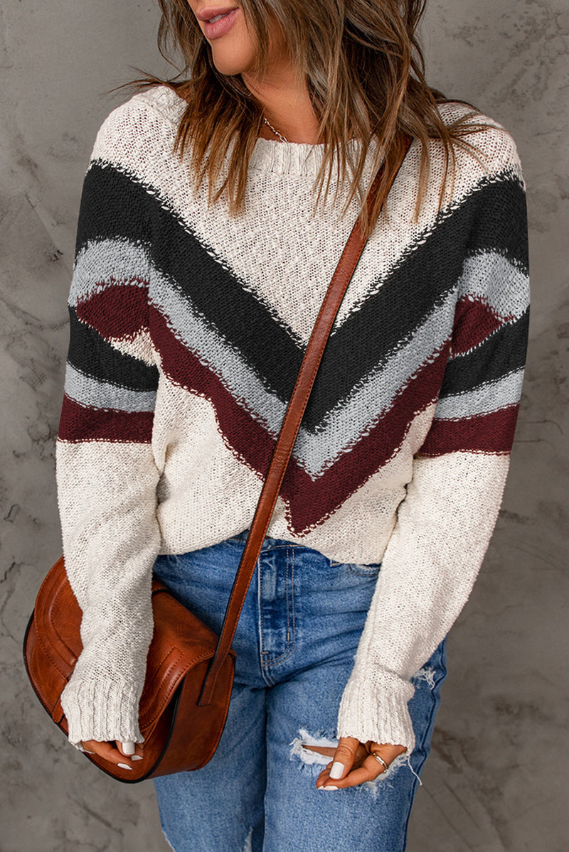 Amy Contrast Dropped Shoulder Long Sleeve Sweater