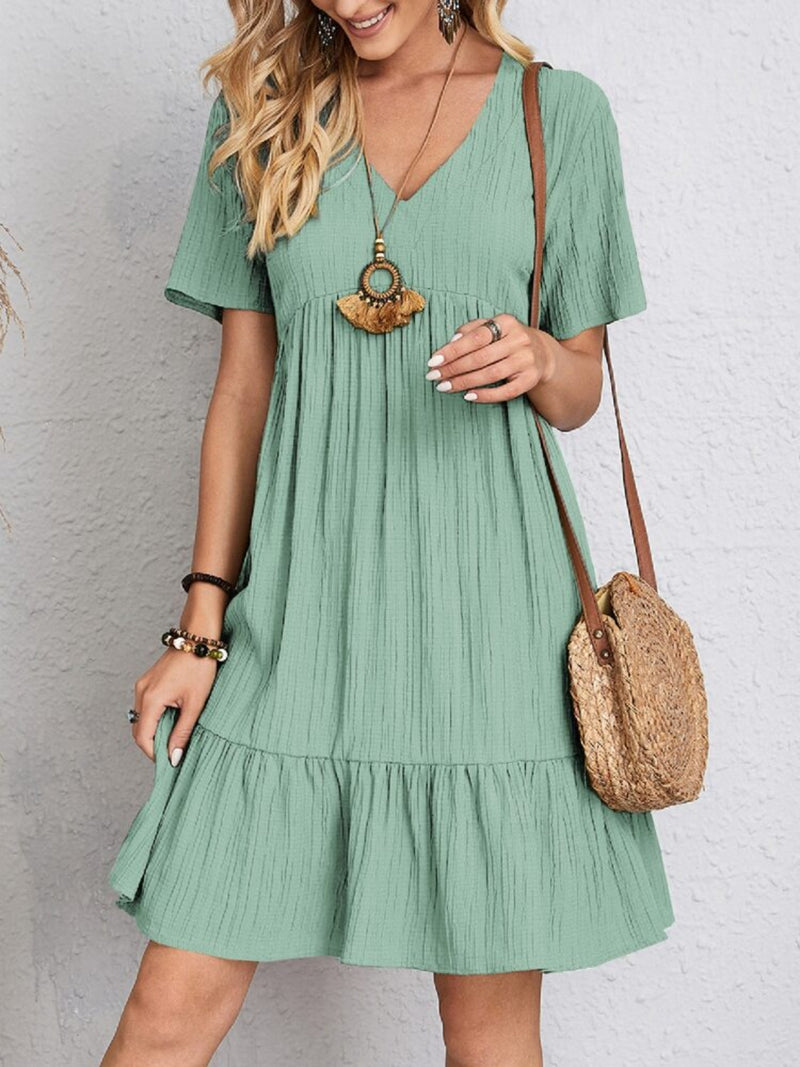 Jovie Full Size V-Neck Short Sleeve Dress