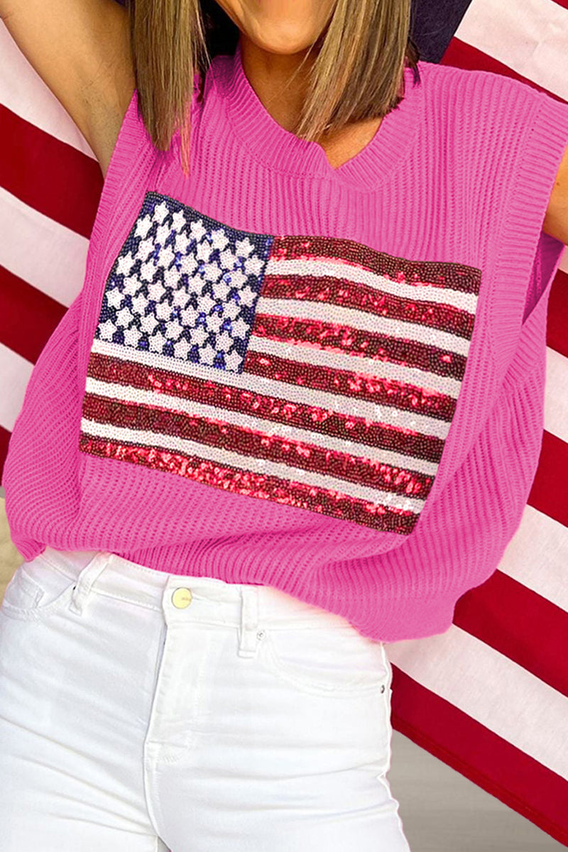 Blake Sequin US Flag Round Neck Sweater Vest