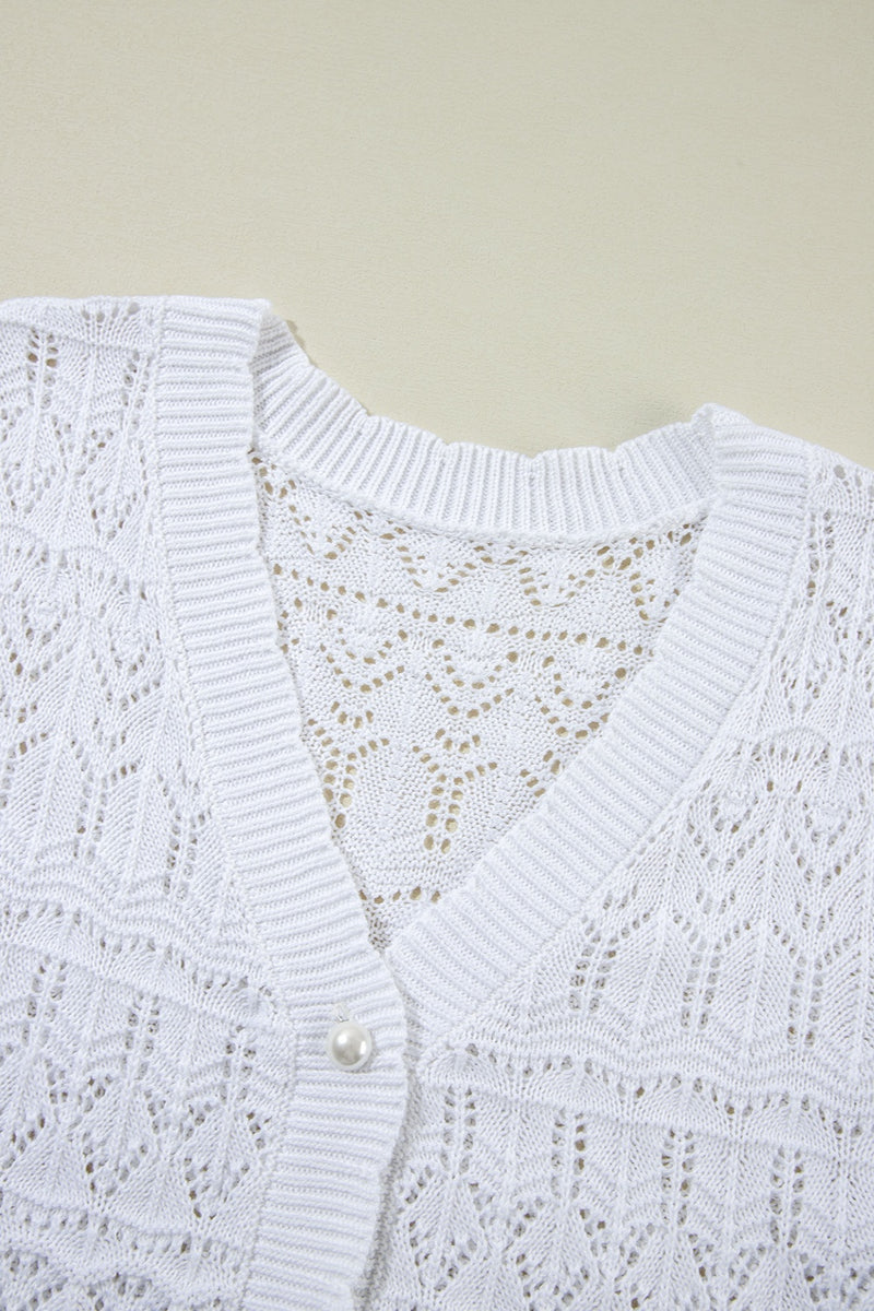 Jadin Openwork V-Neck Half Sleeve Cardigan