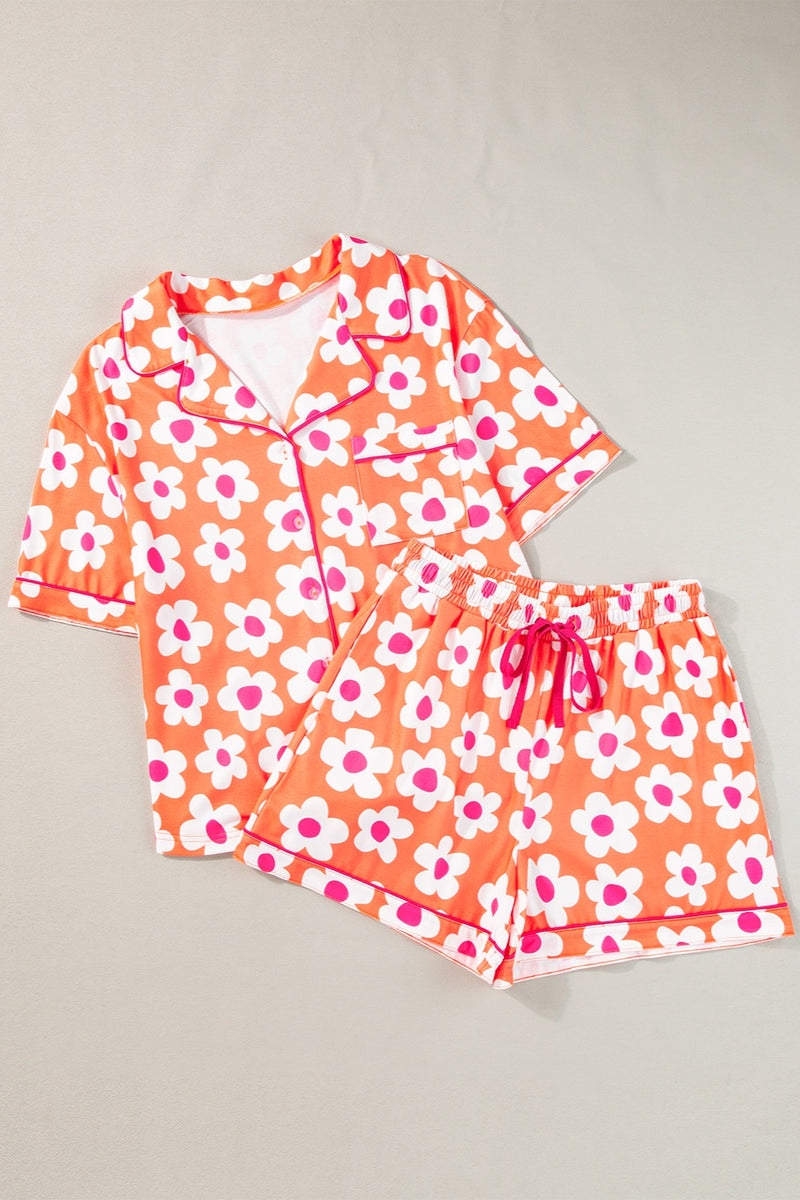 Griffin Pocketed Flower Half Sleeve Top and Shorts Lounge Set