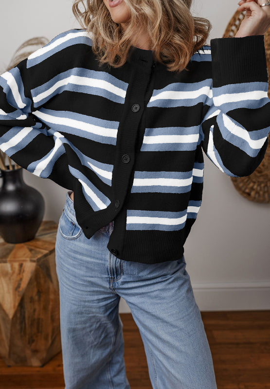 Jada Striped Button Down Long Sleeve Cardigan