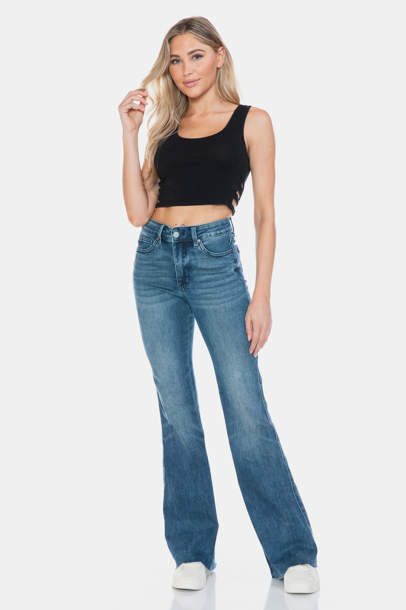 Henrietta Judy Blue Full Size Tummy Control Cut Hem Flare Jeans