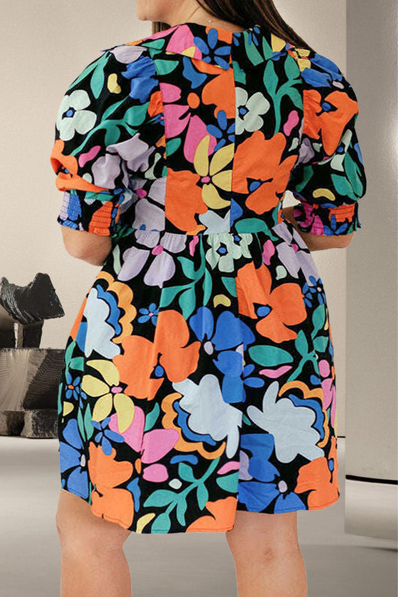 Rylan Plus Size Printed V-Neck Short Sleeve Mini Dress