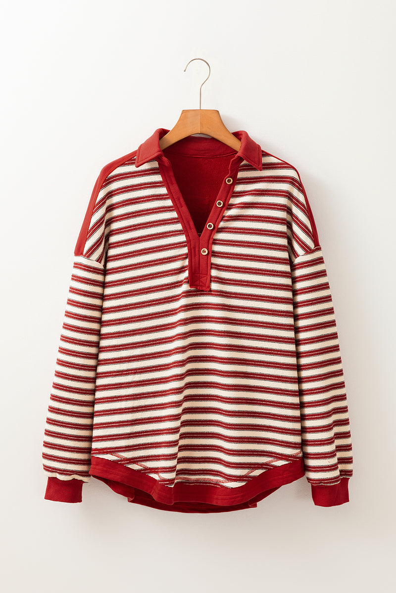 Diedre Stripe Johnny Collar Drop Shoulder Sweatshirt