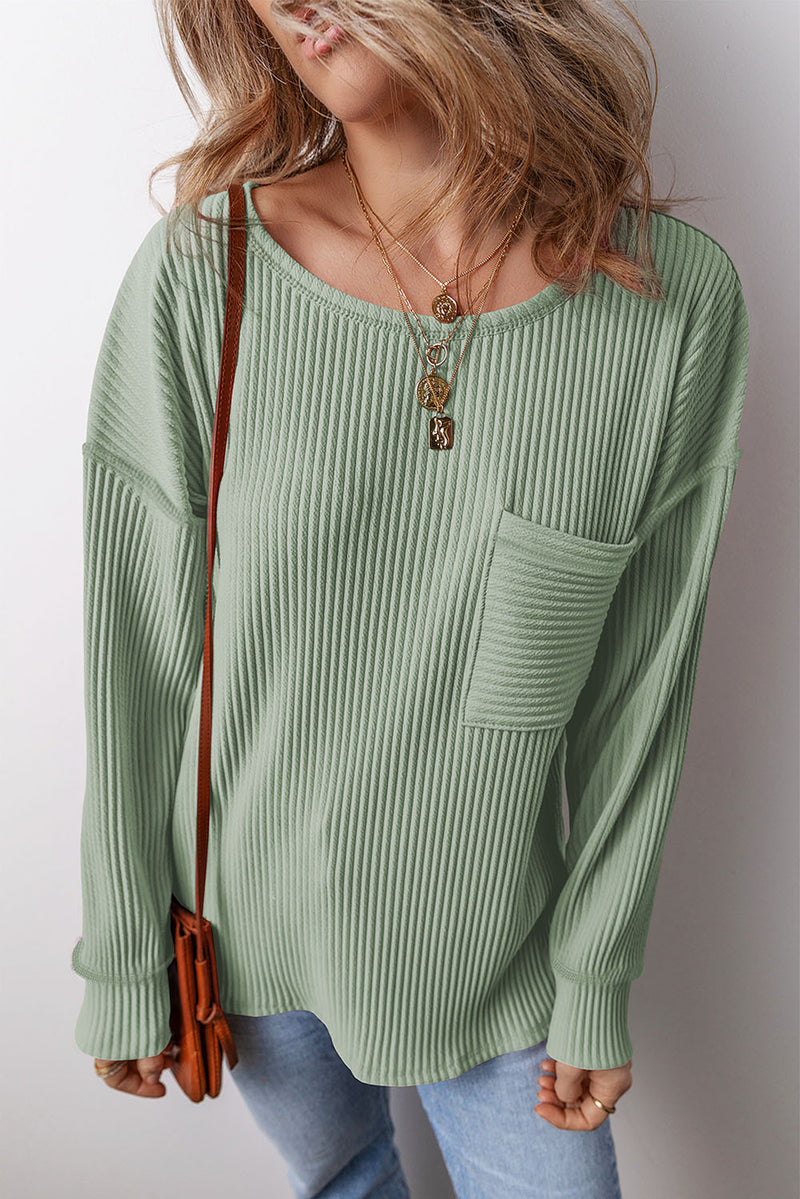 Colette Pocketed Round Neck Long Sleeve Top