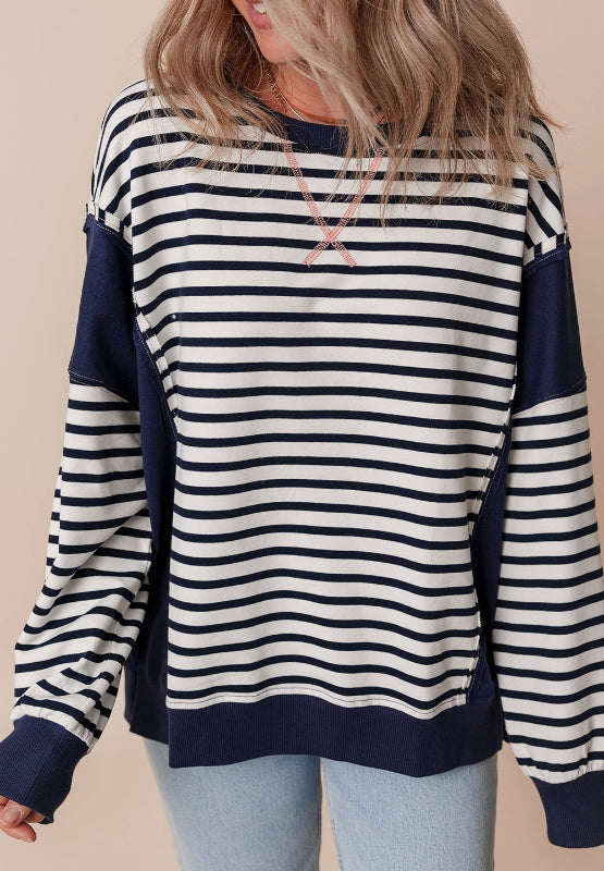 Melissa Exposed Seam Striped Long Sleeve Sweatshirt