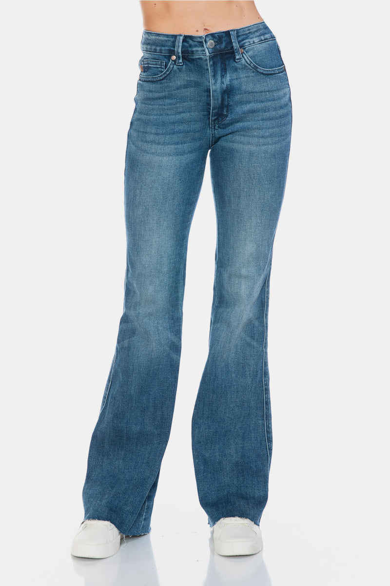 Henrietta Judy Blue Full Size Tummy Control Cut Hem Flare Jeans