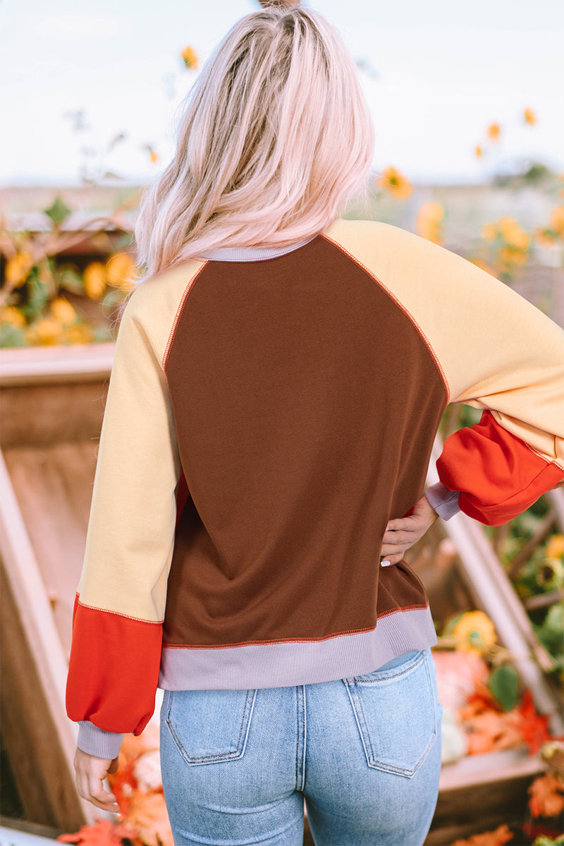 Hannah Color Block Round Neck Long Sleeve Sweatshirt