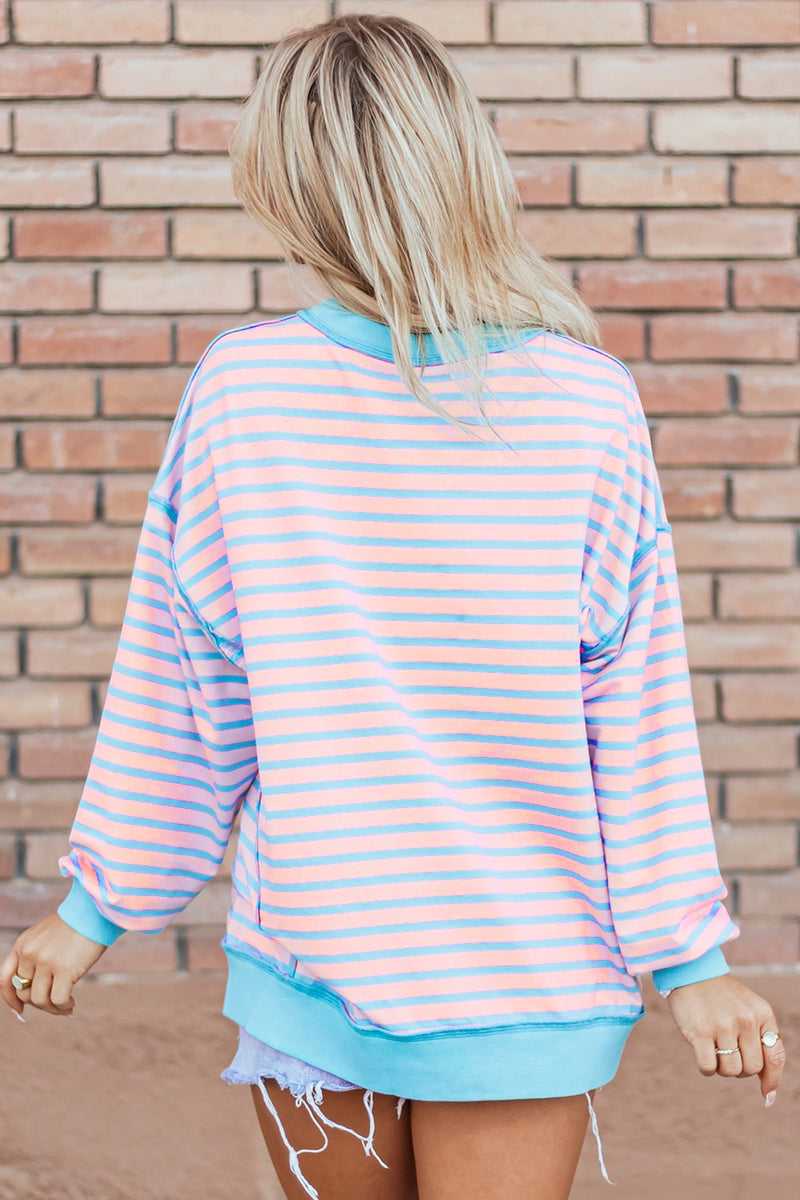 Wanda High-Low Striped Long Sleeve Sweatshirt