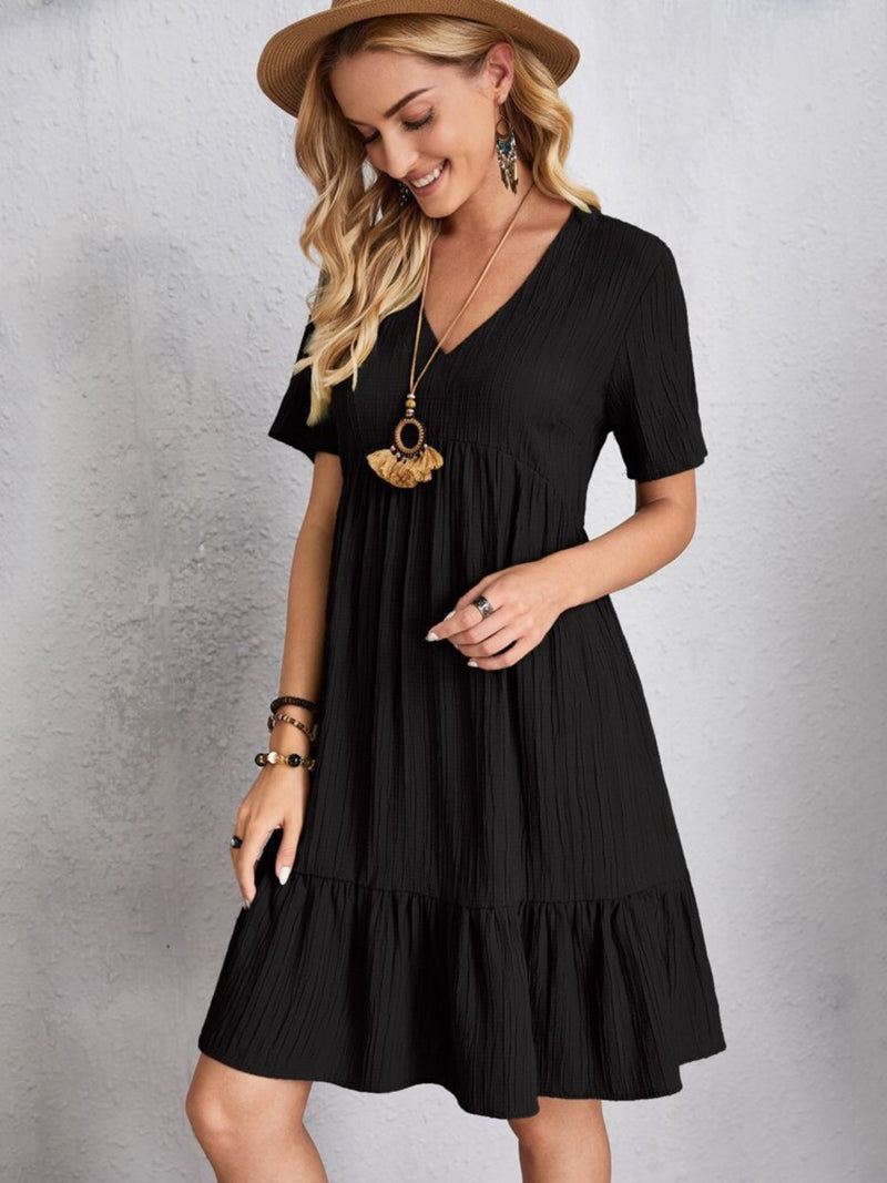 Jovie Full Size V-Neck Short Sleeve Dress