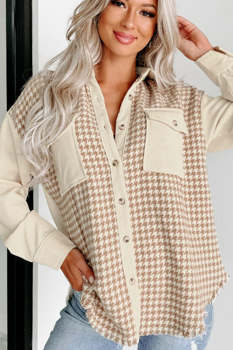 Fluerette Houndstooth Button Up Long Sleeve Jacket