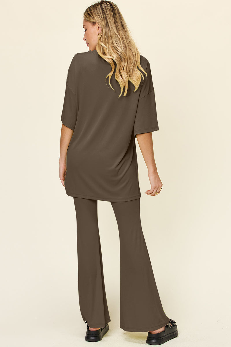 Ames Full Size Round Neck Drop Shoulder T-Shirt and Flare Pants Set