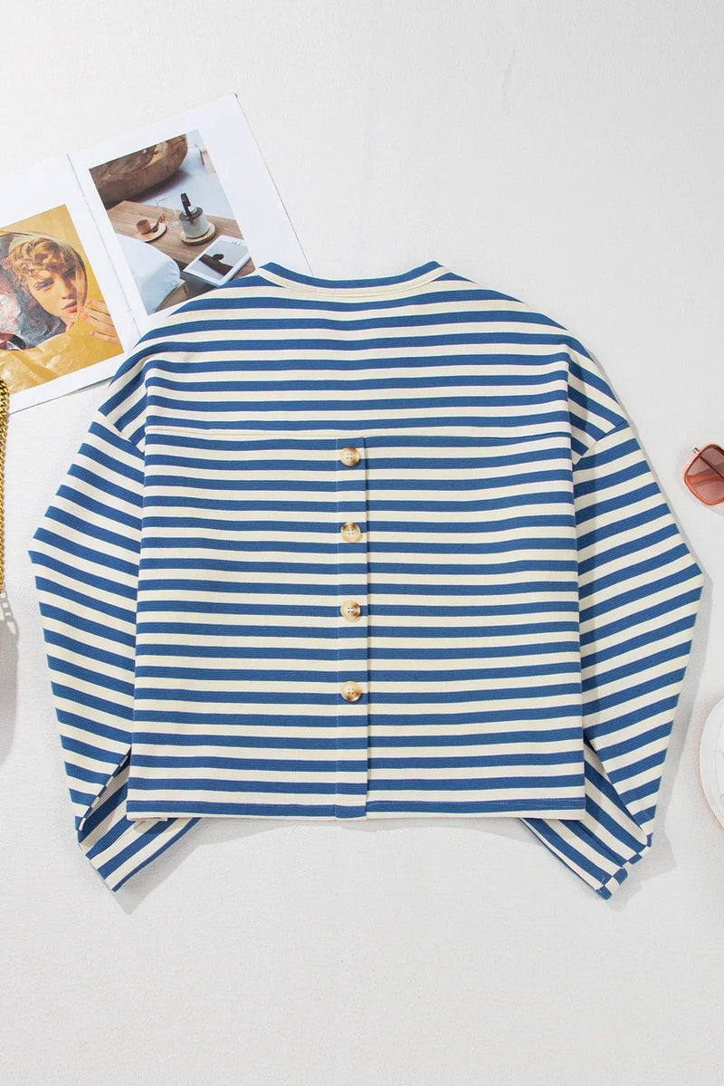 Garrison Striped Notched Long Sleeve Top