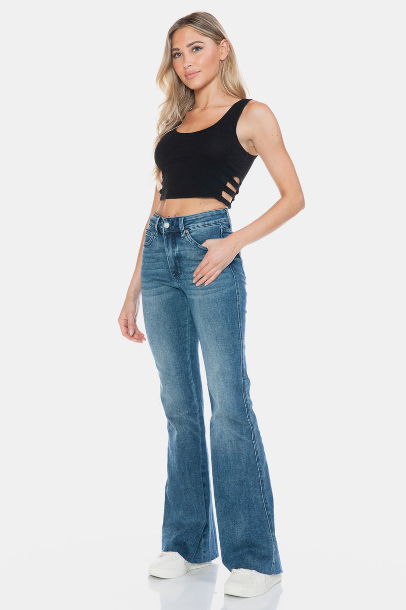 Henrietta Judy Blue Full Size Tummy Control Cut Hem Flare Jeans