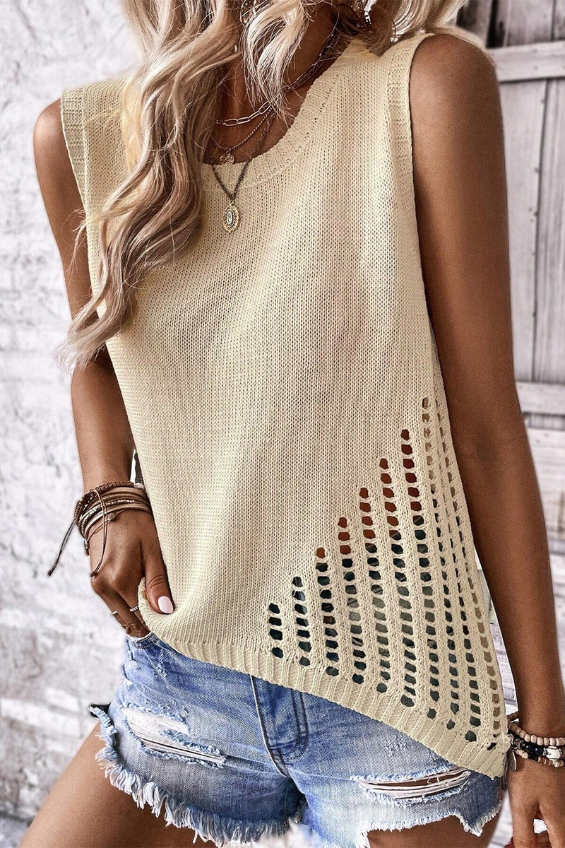 Zoya Openwork Round Neck Knit Vest